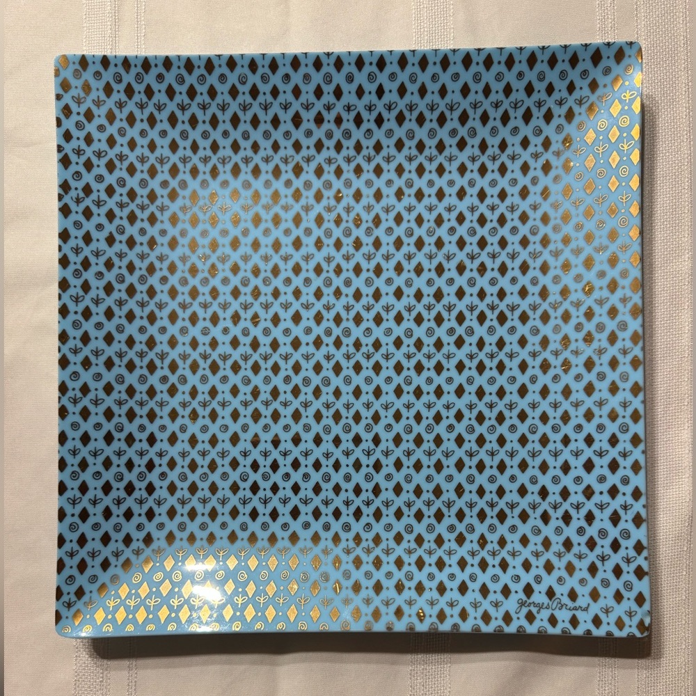 Mid Century Georges Briard Tiffany Blue Diamond Pattern Square Serving Tray